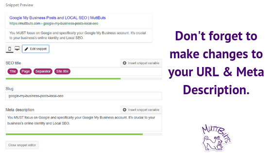 Make changes to your URL & Meta Description.