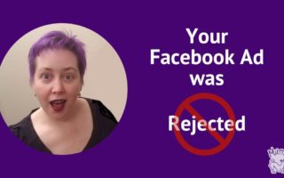 Purple haired woman with Facebook Ad rejection