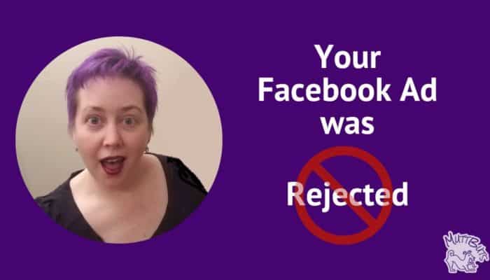 Purple haired woman with Facebook Ad rejection